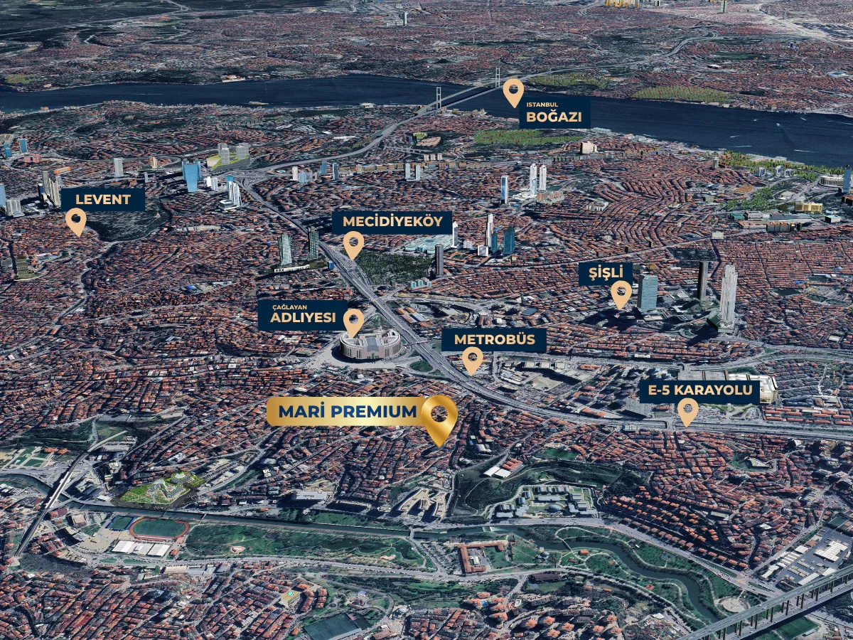 Mari Premium konumu — Levent, Şişli, Mecidiyeköy, Metrobüs ve E-5'e yakınlık